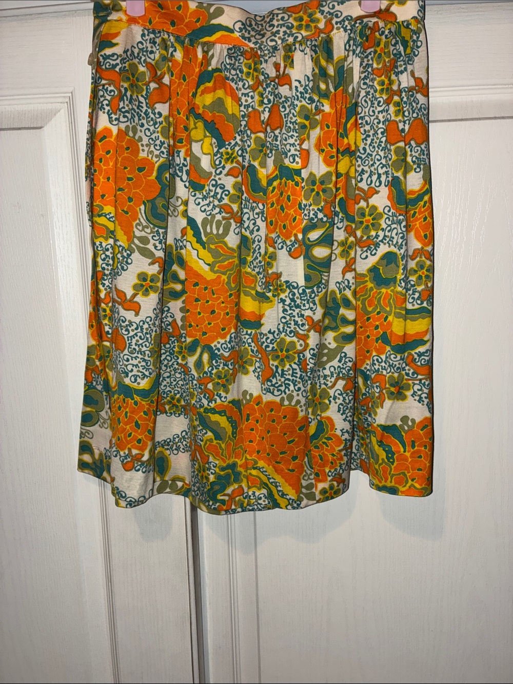 Women's Floral A-Line Skirt in Orange & Green